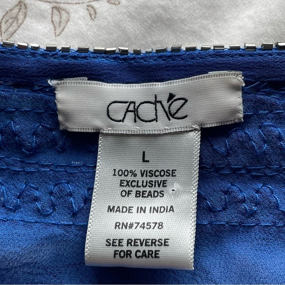 Cache Y2K Blue Beaded Drop Waist Tunic Top Large Gauzy Boho Office Fairycore - Picture 3 of 7